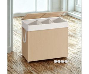 FURNOLD 140L Triple Laundry Basket With Lid And Removable Lining