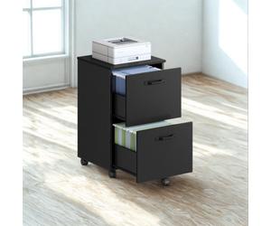 FURNOLD 2 Drawer Portable Rolling Filing Cabinet Black