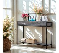 FURNOLD 2 Tier Console Table With Drawers For Entryway Hallway Grey