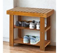 FURNOLD 2 Tier Small Wooden Shoe Storage Bench Entryway
