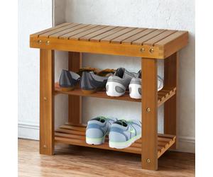 FURNOLD 2 Tier Small Wooden Shoe Storage Bench Entryway