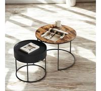 FURNOLD 2Pc Industrial Round Nesting Tables Living Room Furniture