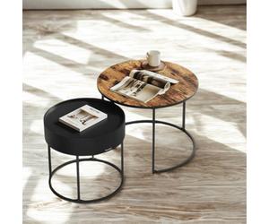 FURNOLD 2Pc Industrial Round Nesting Tables Living Room Furniture