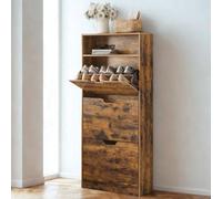FURNOLD 3 Drawer Shoe Storage Cabinet With Shelf Rustic Brown