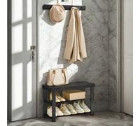 FURNOLD 3 Tier Bamboo Shoe Bench Rack With Coat Hooks