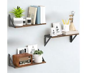 FURNOLD 3Pc Industrial Wall Mounted Reversible Floating Shelves Rustic