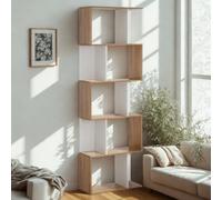 FURNOLD 5 Tier Industrial Freestanding Bookcase Shelving Unit Natural