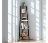 FURNOLD 5 Tier Industrial Freestanding Corner Bookcase Shelving Unit Rustic Brown