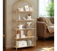 FURNOLD 5 Tier Tempered Glass Storage Shelves Unit Gold