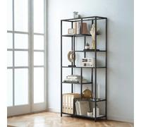 FURNOLD 6 Tier Tempered Glass Shelving Unit Black