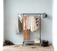FURNOLD Heavy Duty Extendable Metal Clothes Rail With Wheels Black