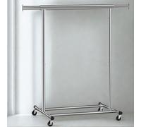FURNOLD Heavy Duty Extendable Metal Clothes Rail With Wheels Silver