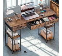 FURNOLD Industrial 120Cm Computer Desk With Drawers And Usb Outlets