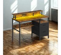 FURNOLD Industrial 120Cm Computer Desk With Usb Outlets And Led Lights
