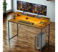 FURNOLD Industrial 120Cm Computer Desk With Usb Outlets And Led Lights