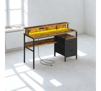 FURNOLD Industrial 135Cm Computer Desk With Usb Outlets And Led Lights