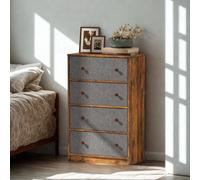 FURNOLD Industrial 4 Fabric Drawer Chest Storage Unit Rustic