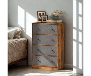 FURNOLD Industrial 4 Fabric Drawer Chest Storage Unit Rustic