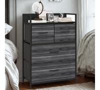 FURNOLD Industrial 4 Fabric Drawer Chest Storage Unit With Shelftop Black