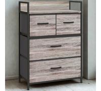 FURNOLD Industrial 4 Fabric Drawer Chest Storage Unit With Shelftop Grey