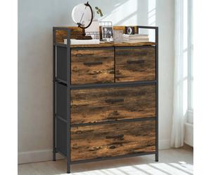 FURNOLD Industrial 4 Fabric Drawer Chest Storage Unit With Shelftop Rustic