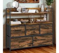 FURNOLD Industrial 5 Drawer Chest Storage Unit With Shelves Brown