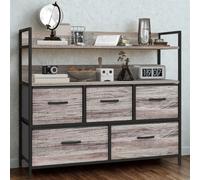 FURNOLD Industrial 5 Drawer Chest Storage Unit With Shelves Grey