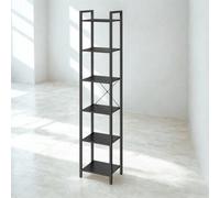 FURNOLD Industrial 6 Tier Tall Narrow Bookcase Shelves Black