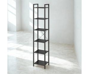 FURNOLD Industrial 6 Tier Tall Narrow Bookcase Shelves Black