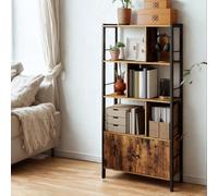 FURNOLD Industrial Bookcase Storage Cabinet Shelving Unit Rustic Brown
