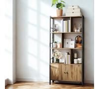 FURNOLD Industrial Bookcase Storage Cabinet Shelving Unit Rustic Oak