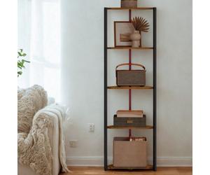FURNOLD Industrial Free-Standing 5 Tier Corner Shelf With Leds Rustic Brown