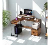 FURNOLD Industrial L Shaped Computer Desk With Storage Drawer And Monitor Stand