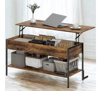 FURNOLD Industrial Lift Top Coffee Table With Storage Shelf Rustic