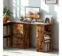 FURNOLD Industrial Rustic 120Cm Computer Desk With 3 Drawers And Shelves