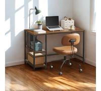 FURNOLD Industrial Rustic 120Cm Computer Desk With Adjustable Shelves