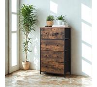 FURNOLD Industrial Rustic Brown Chest With 5 Fabric Drawers