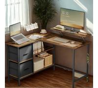 FURNOLD Industrial Rustic L-Shaped Corner Computer Desk With Drawers