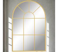 FURNOLD Large Arched Metal Wall Mirror For Bedroom Living Room Gold