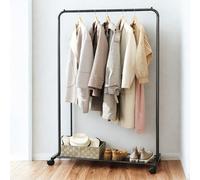 FURNOLD Metal Clothes Rack Rail On Wheels With Storage Shelf