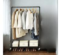 FURNOLD Metal Clothes Rack Rail On Wheels With Storage Shelf