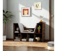 FURNOLD Modern Bookcase Storage Cabinet With Reading Seat Chestnut