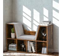 FURNOLD Modern Bookcase Storage Cabinet With Reading Seat Rustic Brown