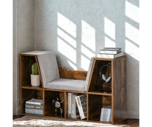 FURNOLD Modern Bookcase Storage Cabinet With Reading Seat Rustic Brown
