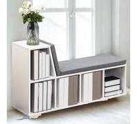 FURNOLD Modern Bookcase Storage Cabinet With Reading Seat White