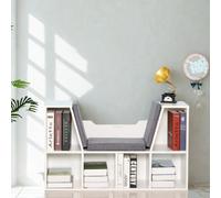 FURNOLD Modern Bookcase Storage Cabinet With Reading Seat White