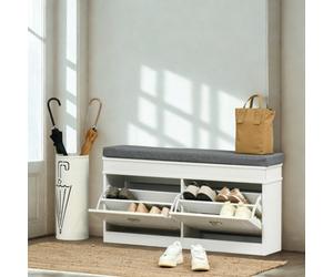 FURNOLD Modern Shoe Storage Bench With Cushioned Seat And Storage Drawers