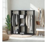 FURNOLD Open Wardrobe Clothes Rail With Storage Shelves On Wheels Black