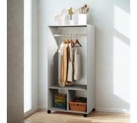 FURNOLD Open Wardrobe Clothes Rail With Storage Shelves On Wheels Grey