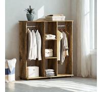 FURNOLD Open Wardrobe Clothes Rail With Storage Shelves On Wheels Rustic